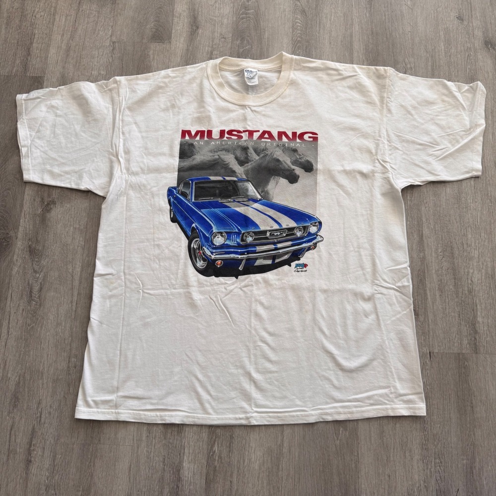 Vintage Ford Mustang American Original Graphic T-Shirt White 2XL